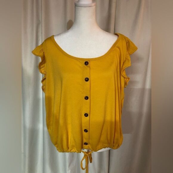 💕5️⃣Maurices yellow mustard top with ruffled sleeves and drawstring bottom SzXL - Picture 3 of 3